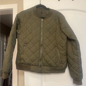 Olive Quilted Bomber Jacket - women